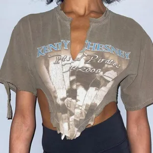 MB FASHION Distressed Cropped Graphic Tee 6204AT