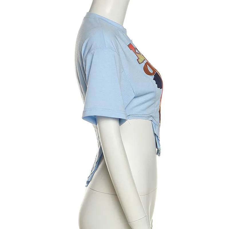 MB FASHION Distressed Cropped Graphic Tee 6204AT
