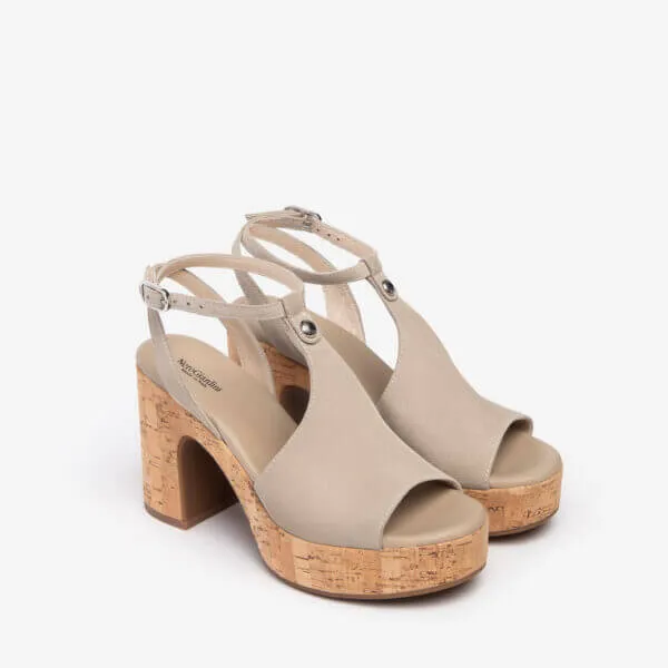 NeroGiardini Ivory Suede Platform Sandals