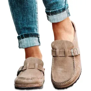 NEW Lightweight Women's Fashion Sandals Casual Comfy Clogs Platform Suede Slip On Sandals Summer Home Office Shoes Flat Mule Round Toe Loafer Shoes Closed Toe Walking Slippers Lady Boat Shoes, Khaki Sz 7