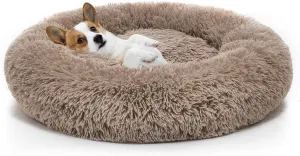 New SlowTon Dog Calming Bed, Donut Cuddler Nest! Warm Soft Plush for Dogs & Cats with Cozy Sponge Non-Slip Bottom for Medium to Large Pets, Machine Washable (24 Inside round not counting edges, Khaki, XL)