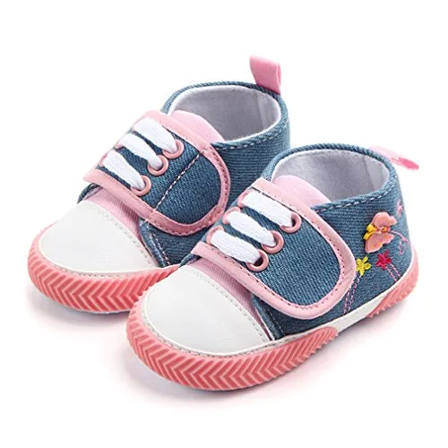 OAISNIT Baby Canvas Shoes - Infant Boys Girls Crib Shoes Toddler Denim Sneakers First Walkers for 0-18 Months (4.2 inches (0-6 Months), Pink)