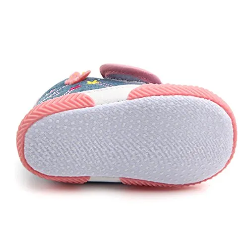 OAISNIT Baby Canvas Shoes - Infant Boys Girls Crib Shoes Toddler Denim Sneakers First Walkers for 0-18 Months (4.2 inches (0-6 Months), Pink)