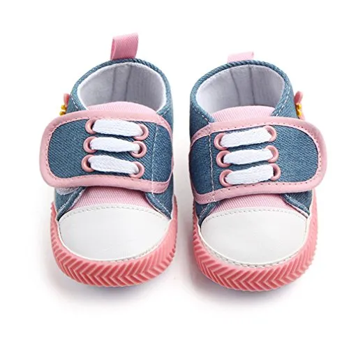 OAISNIT Baby Canvas Shoes - Infant Boys Girls Crib Shoes Toddler Denim Sneakers First Walkers for 0-18 Months (4.2 inches (0-6 Months), Pink)