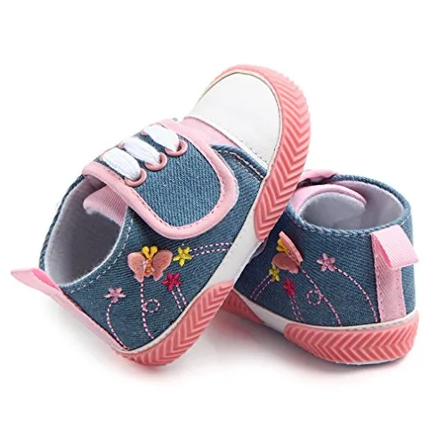 OAISNIT Baby Canvas Shoes - Infant Boys Girls Crib Shoes Toddler Denim Sneakers First Walkers for 0-18 Months (4.2 inches (0-6 Months), Pink)