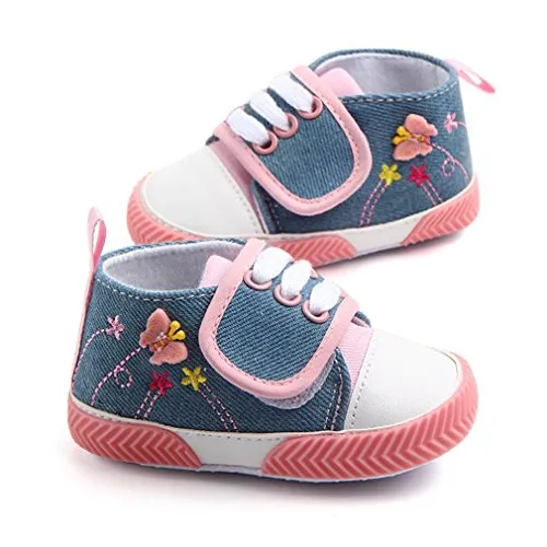 OAISNIT Baby Canvas Shoes - Infant Boys Girls Crib Shoes Toddler Denim Sneakers First Walkers for 0-18 Months (4.2 inches (0-6 Months), Pink)