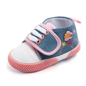 OAISNIT Baby Canvas Shoes - Infant Boys Girls Crib Shoes Toddler Denim Sneakers First Walkers for 0-18 Months (4.2 inches (0-6 Months), Pink)