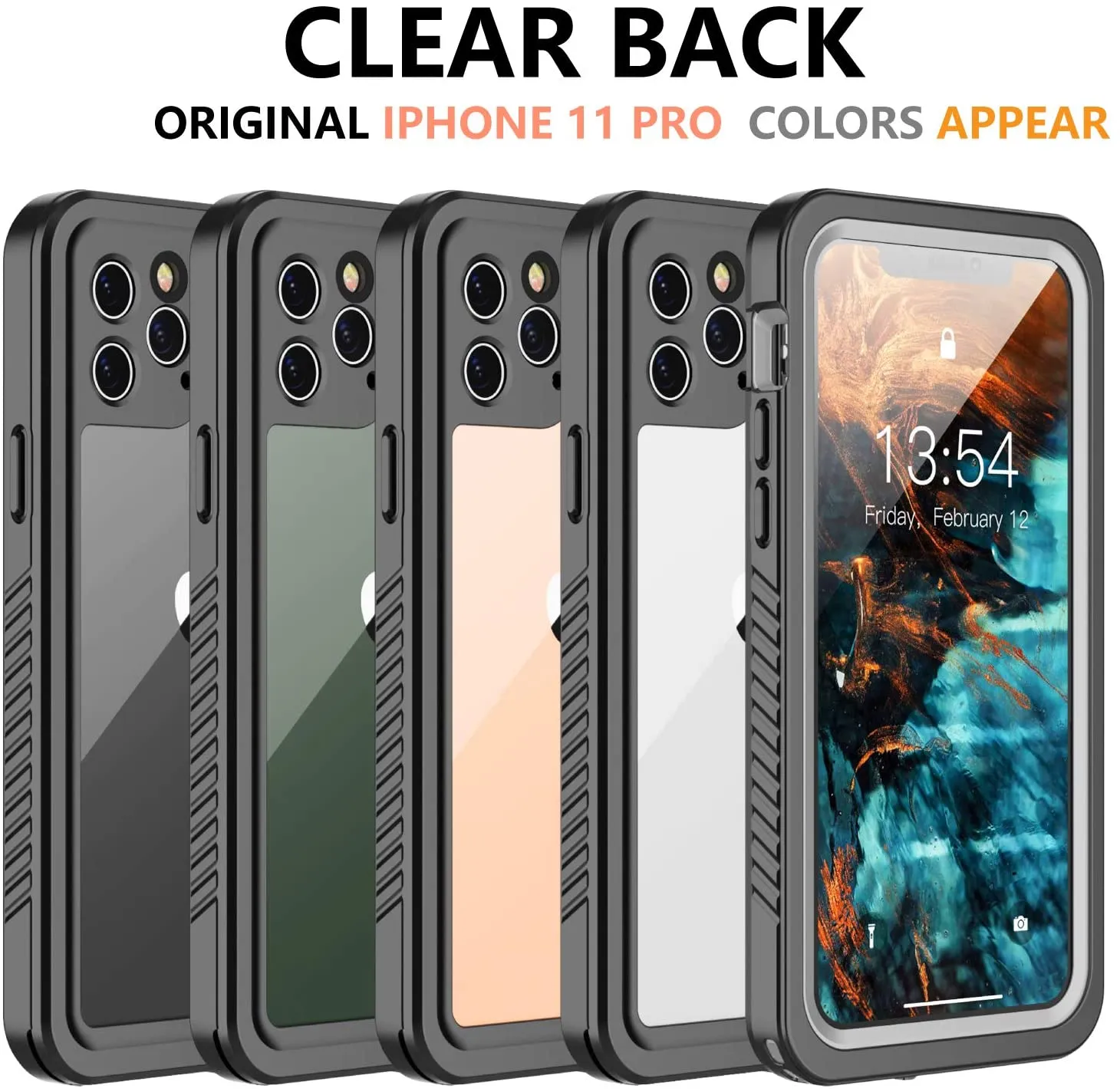 OAKTREE iPhone 11 Pro Shockproof Waterproof Full-Body Rugged Case - Black/Clear