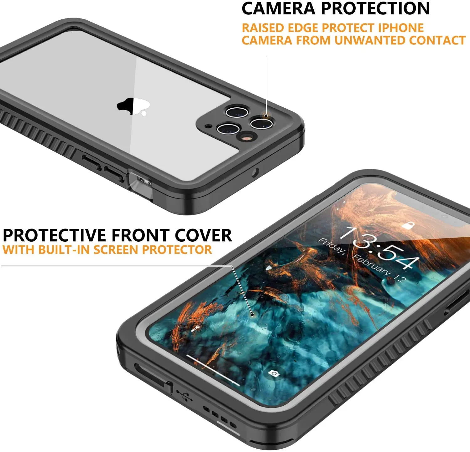 OAKTREE iPhone 11 Pro Shockproof Waterproof Full-Body Rugged Case - Black/Clear