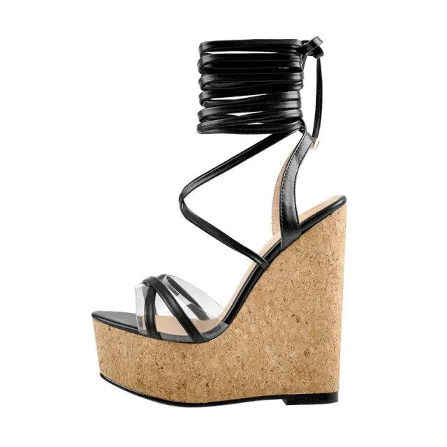 Peep Toe Lace up Wedge Platform Sandals