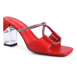 Red Crystal Loop Mid Heel Sandals