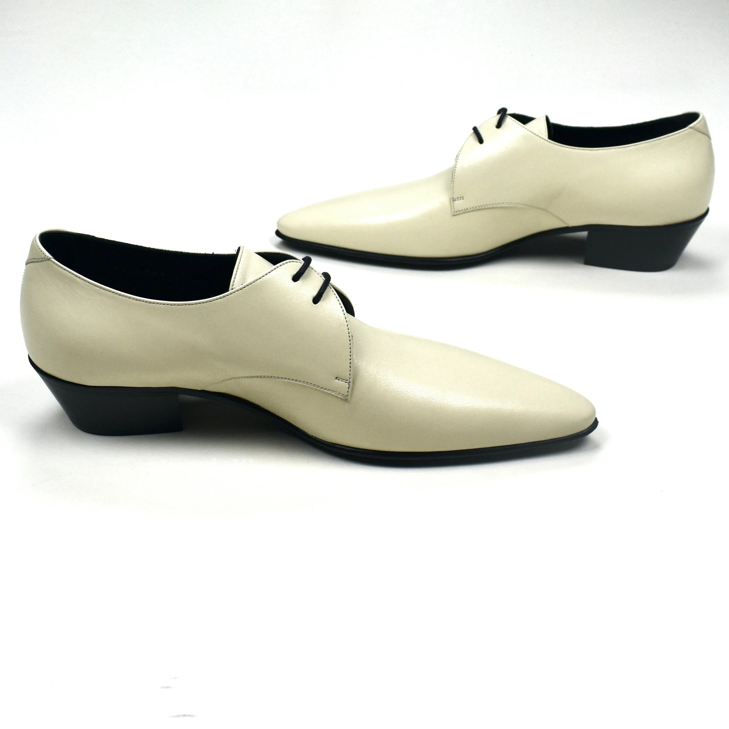 Saint Laurent - Pearl White Leather Hawat 40 Derby Shoes