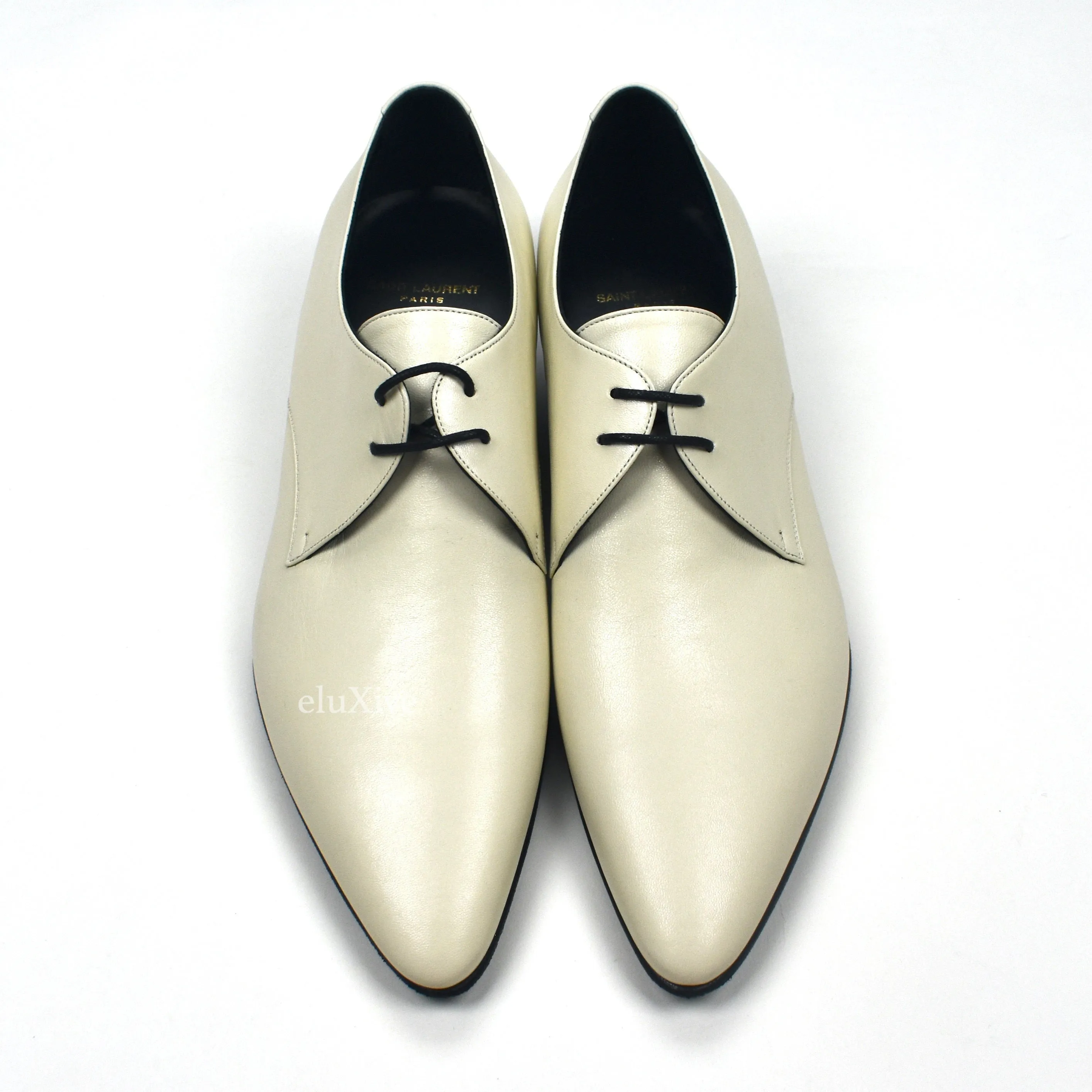 Saint Laurent - Pearl White Leather Hawat 40 Derby Shoes
