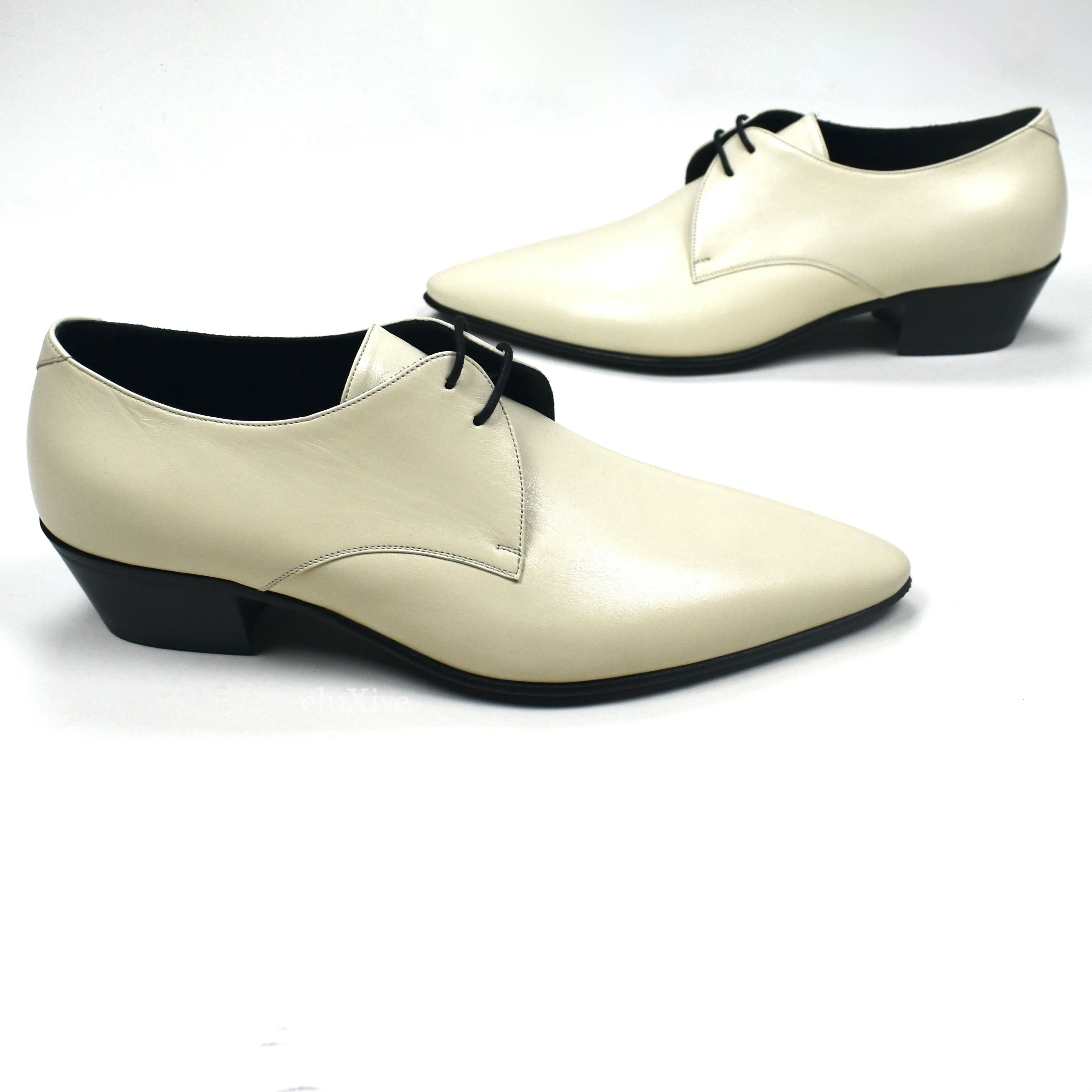 Saint Laurent - Pearl White Leather Hawat 40 Derby Shoes