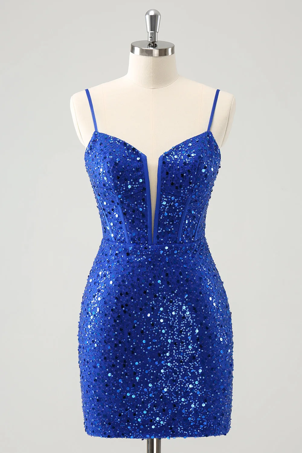 Sparkly Royal Blue Corset Tight Short Homecoming Dress with Sequins