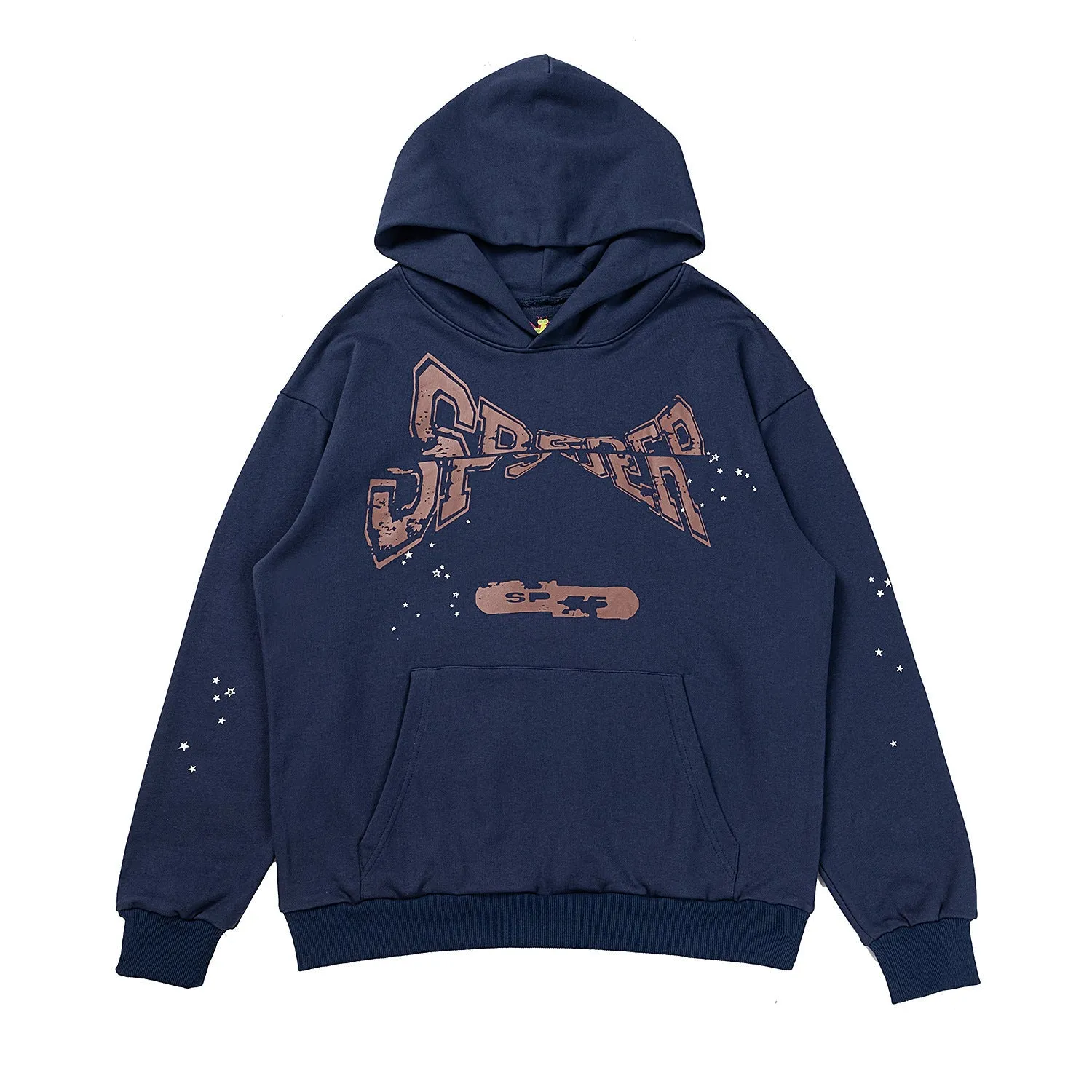 Trendy Navy Sp5der Hoodie - Unique Graphic Print Hooded Sweatshirt