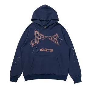 Trendy Navy Sp5der Hoodie - Unique Graphic Print Hooded Sweatshirt