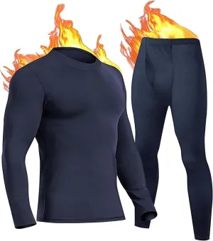 UNIQUEBELLA Mens Thermal Underwear Set Long Sleeve Tops Long Johns Thermal Base Layer Bottom Fleece Lined Quick Drying