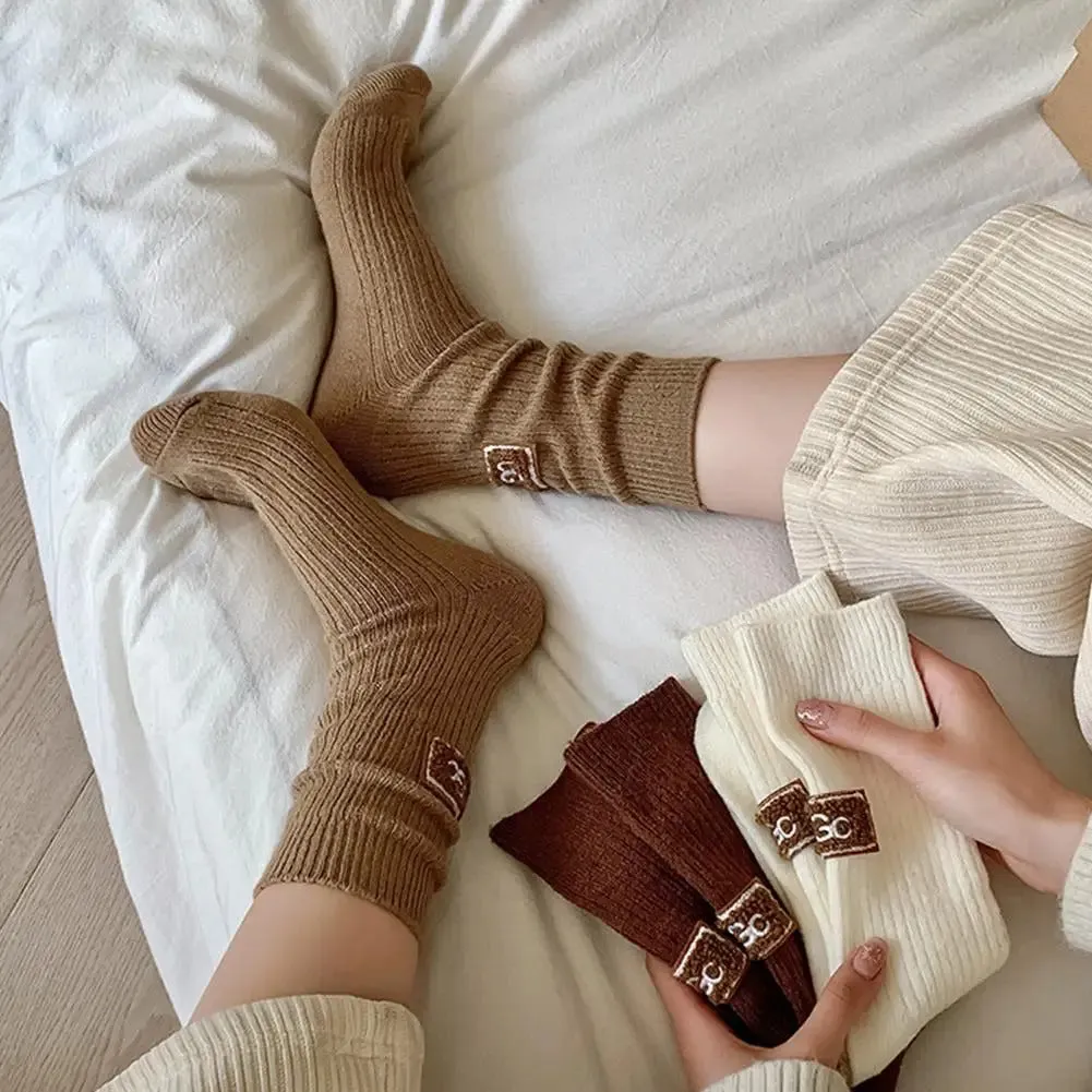Winter Cozy Thickened Pile Socks Mid Calf Length Casual Cotton Soft Warm Comfortable Footwear Seasonal Hosiery