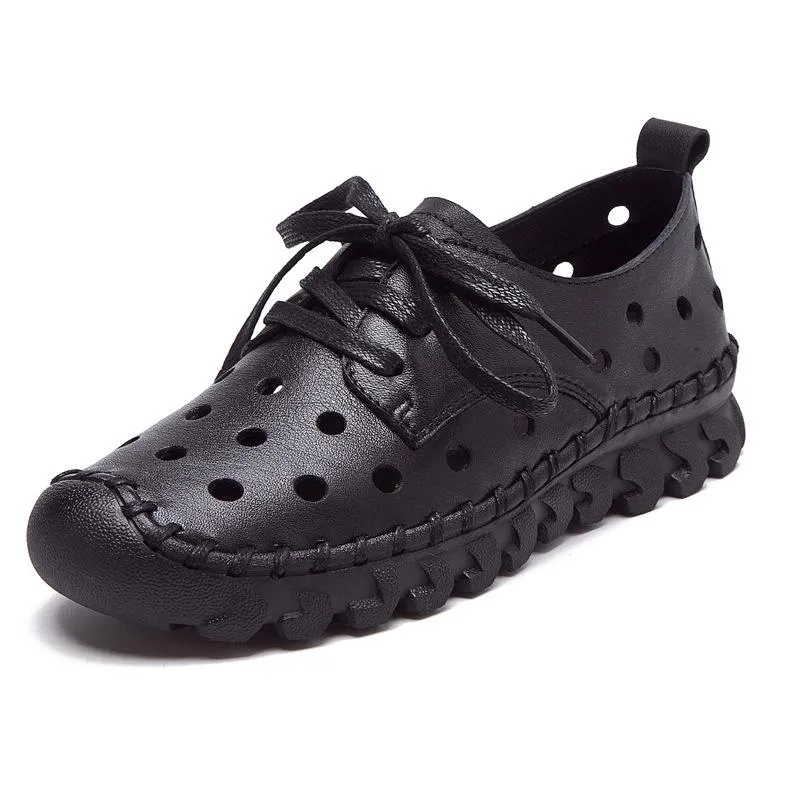 Women vintage lace up hollow breathable soft sole comfortable sandals
