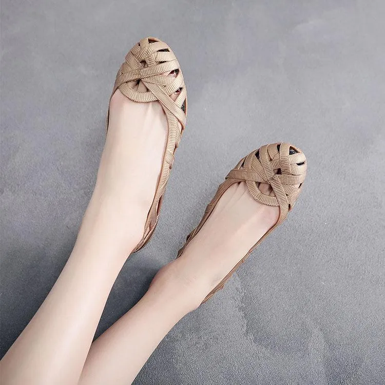 Women's closed toe hollow flats summer breathable beach sandals