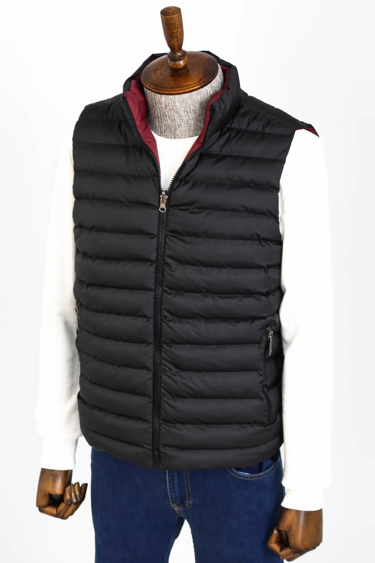 WSS Reversible Quilted Standing Collar Black Men Down Vest  - Singen