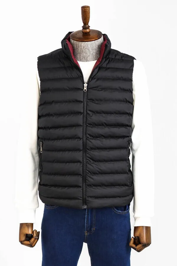 WSS Reversible Quilted Standing Collar Black Men Down Vest  - Singen