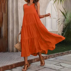 Y.KUKU Women Dress Summer Casual V-neck Loose Elegant Yellow Dress
