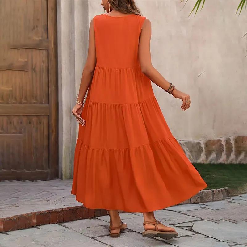 Y.KUKU Women Dress Summer Casual V-neck Loose Elegant Yellow Dress