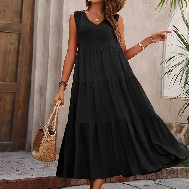 Y.KUKU Women Dress Summer Casual V-neck Loose Elegant Yellow Dress