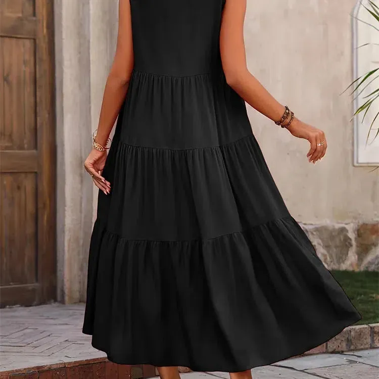 Y.KUKU Women Dress Summer Casual V-neck Loose Elegant Yellow Dress